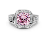 Silver Fancy Pink Cushion Cut Diamond Halo Ring with Split Shank and Bezel Accents and Prong Setting_6