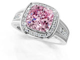 Silver Fancy Pink Cushion Cut Diamond Halo Ring with Split Shank and Bezel Accents and Prong Setting_7