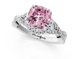 Silver Fancy Pink Cushion Cut Diamond  Halo Twist Band Solitaire Prong Setting Ring_13