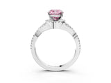 Silver Fancy Pink Cushion Cut Diamond  Halo Twist Band Solitaire Prong Setting Ring_15