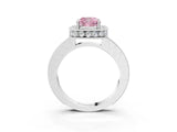 Silver Fancy Pink Cushion Cut Diamond Milgrain Halo Engagement Ring with Round Pavé Band and Prong Setting_15