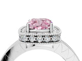 Silver Fancy Pink Cushion Cut Diamond Milgrain Halo Engagement Ring with Round Pavé Band and Prong Setting_16