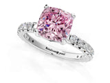 Silver Fancy Pink Cushion Cut Diamond Pavé Solitaire Ring with Round Band and Prong Setting_1