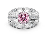 Silver Fancy Pink Cushion Cut Diamond Pave Art Deco Split Shank Ring with Four-Prong Setting_6