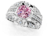 Silver Fancy Pink Cushion Cut Diamond Pave Art Deco Split Shank Ring with Four-Prong Setting_7