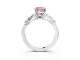 Silver Fancy Pink Cushion  Cut Diamond Ring with Baguette Side Stones, Channel Set Band, and Four-Prong Setting_15