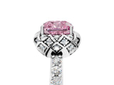 Silver Fancy Pink Cushion Cut Diamond Scalloped Halo Engagement Ring with Round Shared Prong Band_5