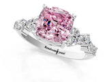 Silver Fancy Pink Cushion Cut Diamond Scattered Round Accent Ring with Prong Setting_1