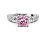 Silver Fancy Pink Cushion Cut Diamond Side Stone Engagement Ring with Four-Prong Setting_18