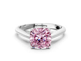 Silver Fancy Pink Cushion Cut Diamond Solitaire Engagement Ring with Cathedral Setting and Four-Prong Mount_12