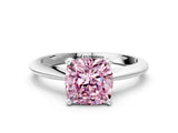 Silver Fancy Pink Cushion Cut Diamond Solitaire Engagement Ring with Classic Band and Four-Prong Setting_12