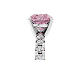 Silver Fancy Pink Cushion Cut Diamond Solitaire Pavé Engagement Ring with Round Band and Prong Setting_6