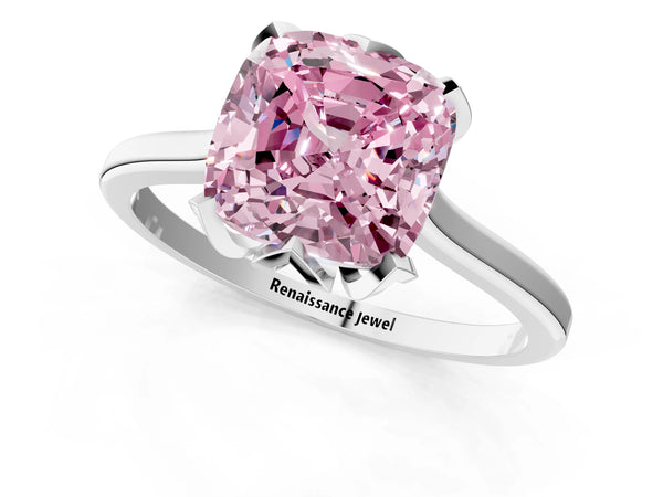 Sterling Silver Cushion Cut Floral Solitaire Engagement Ring Setting for Fancy Pink Center
