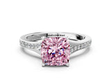 Silver Fancy Pink Cushion Cut Diamond Solitaire Ring with Pavé Band and Prong Setting_12