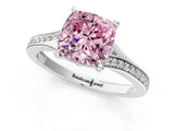 Silver Fancy Pink Cushion Cut Diamond Solitaire Ring with Pavé Band and Prong Setting_13