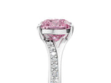 Silver Fancy Pink Cushion Cut Diamond Solitaire Ring with Pavé Band and Prong Setting_17