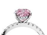 Silver Fancy Pink Cushion Cut Diamond Solitaire Ring with Round  Pavé Band and Four-Prong Setting_40