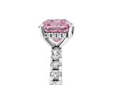 Silver Fancy Pink Cushion Cut Diamond Solitaire Ring with Round  Pavé Band and Four-Prong Setting_41