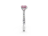 Silver Fancy Pink Cushion Cut Diamond Solitaire Ring with Round  Pavé Band and Four-Prong Setting_47