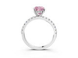 Silver Fancy Pink Cushion Cut Diamond Solitaire Ring with Round  Pavé Band and Four-Prong Setting_48
