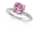 Silver Fancy Pink Cushion  Cut Diamond Solitaire with Pave Band and Four-Prong Setting 2