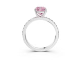 Silver Fancy Pink Cushion  Cut Diamond Solitaire with Pave Band and Four-Prong Setting 4