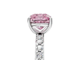 Silver Fancy Pink Cushion  Cut Diamond Solitaire with Pave Band and Four-Prong Setting