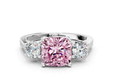 Silver Fancy Pink Cushion Cut Diamond Three-Stone Engagement Ring with Prong Setting and Pavé Band_36