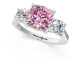 Silver Fancy Pink Cushion Cut Diamond Three-Stone Engagement Ring with Prong Setting and Pavé Band_37