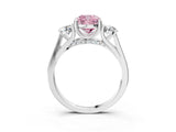 Silver Fancy Pink Cushion Cut Diamond Three-Stone Engagement Ring with Prong Setting and Pavé Band_39