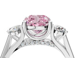 Silver Fancy Pink Cushion Cut Diamond Three-Stone Engagement Ring with Prong Setting and Pavé Band_40