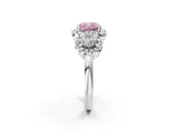 Silver Fancy Pink Cushion Cut Diamond Three-Stone Halo Ring with Prong Setting and Pavé Accents_8