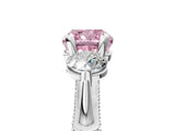 Silver Fancy Pink Cushion Cut Diamond Three-Stone Ring with Prong Setting and Pavé Band_11
