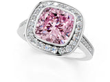 Silver Fancy Pink Cushion Cut Halo Bezel Diamond Pave Band Ring_7