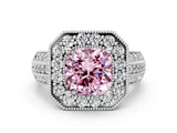 Silver Fancy Pink Cushion Cut Halo Diamond Engagement Ring with Pave Split Shank and Four-Prong Setting_6