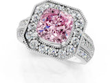 Silver Fancy Pink Cushion Cut Halo Diamond Engagement Ring with Pave Split Shank and Four-Prong Setting_7