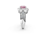 Silver Fancy Pink Cushion Cut Halo Diamond Engagement Ring with Pave Split Shank and Four-Prong Setting_8