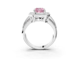 Silver Fancy Pink Cushion Cut Halo Diamond Engagement Ring with Pave Split Shank and Four-Prong Setting_9