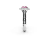 Silver Fancy Pink Cushion Cut Halo Diamond Ring with Beaded Split Shank and Four-Prong Setting_8