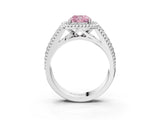 Silver Fancy Pink Cushion Cut Halo Diamond Ring with Beaded Split Shank and Four-Prong Setting_9