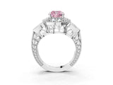 Silver Fancy Pink Cushion Cut Halo Milgrain Diamond Engagement Ring with Leaf Band and Four-Prong Setting_9