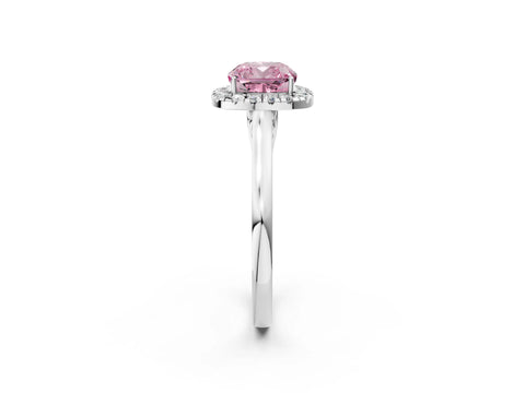 Silver Fancy Pink Cushion Cut Halo Round Diamond Solitaire Ring with Pavé Band and Four-Prong Setting_20