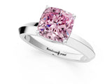 Silver Fancy Pink Cushion  Cut Solitaire Engagement Ring with Flat Band and Four-Prong Setting 1