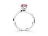 Silver Fancy Pink Cushion  Cut Solitaire Engagement Ring with Flat Band and Four-Prong Setting 3