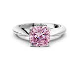 Silver Fancy Pink Cushion  Cut Solitaire Engagement Ring with Tapered Band and Four-Prong Setting 1