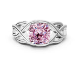 Silver Fancy Pink Cushion Cut Solitaire Intertwined Band Prong Setting Ring_6