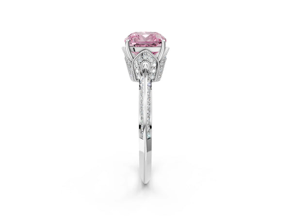 Sterling Silver Cushion Cut Graduated Pave Engagement Ring Setting for Fancy Pink Center