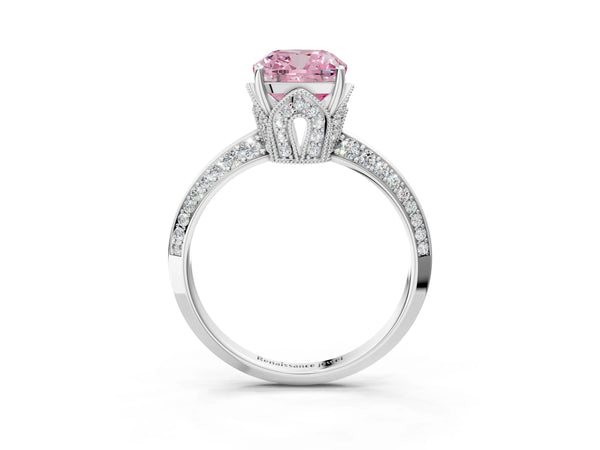 Sterling Silver Cushion Cut Graduated Pave Engagement Ring Setting for Fancy Pink Center