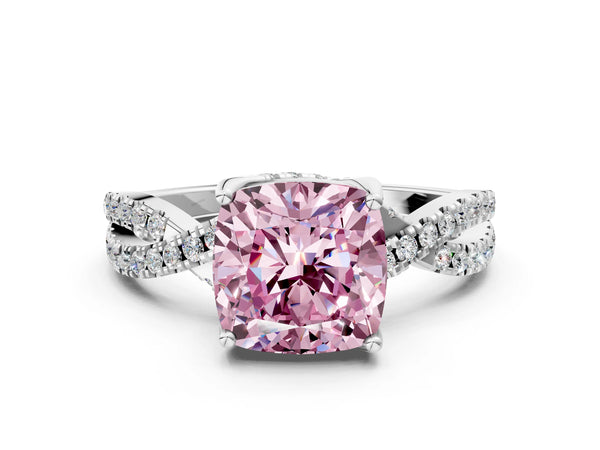 Sterling Silver Cushion Cut Twisted Split Shank Engagement Ring Setting for Fancy Pink Center
