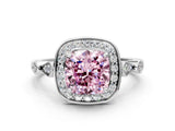 Silver Fancy Pink Cushion  Halo Diamond Engagement Ring with Twisted Band and Four-Prong Setting 1